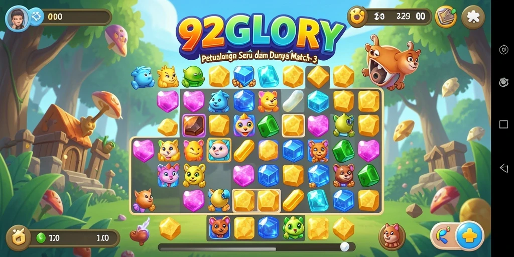 Tampilan gameplay seru di 92GLORY dengan kombinasi permata.