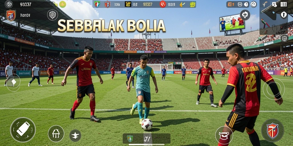 Tampilan menarik dari gameplay sepak bola yang seru.