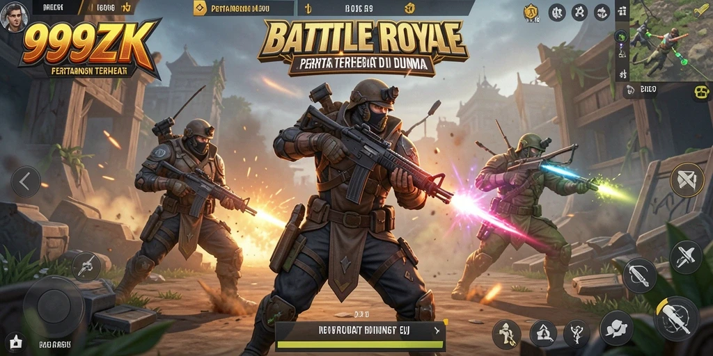 Gameplay seru dan mendebarkan dalam 999ZK Battle Royale.