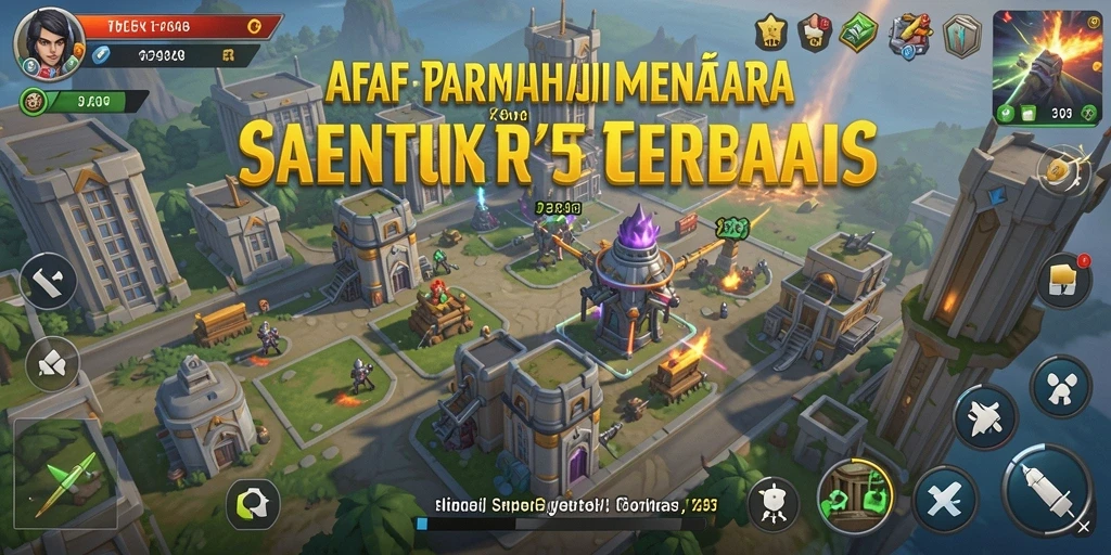 Tampilan permainan AFAF dengan menara yang megah dan musuh yang menyerang.