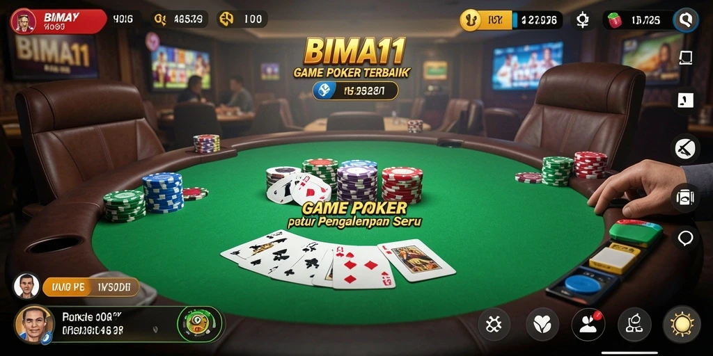 Screenshot gameplay BIMA11 menampilkan suasana permainan Poker yang seru dan interaktif.