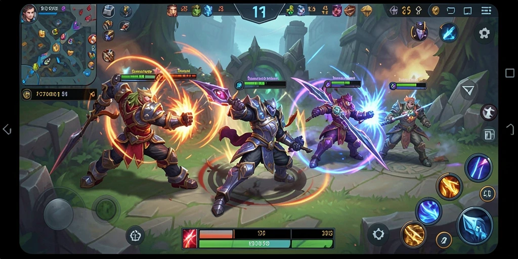 Screenshot gameplay seru C7890 dengan aksi MOBA intens.