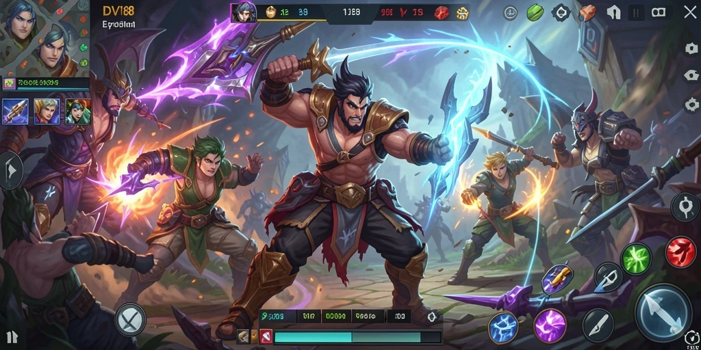 Screenshot gameplay MOBA yang penuh aksi dan strategi.