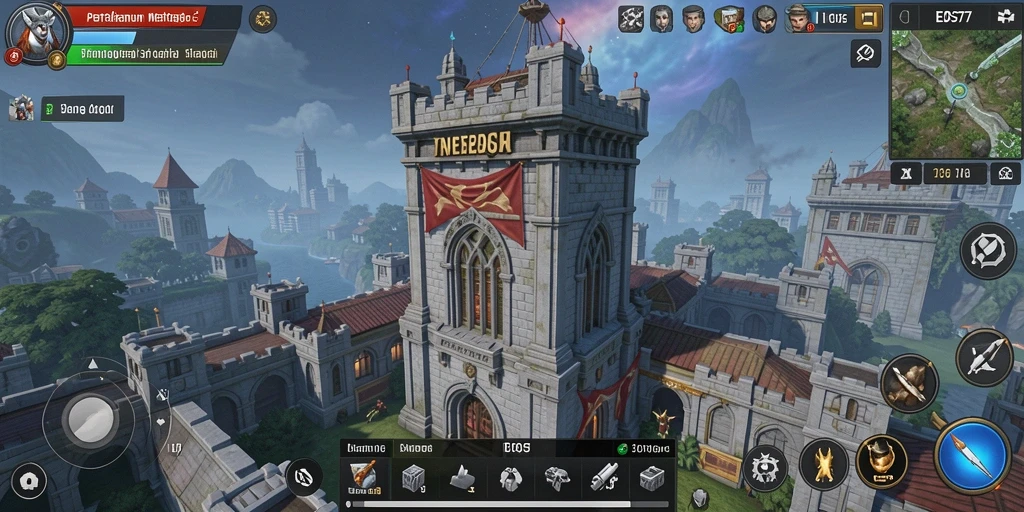 Tampilan screenshot EOS77 menampilkan aksi pertahanan menara yang seru.