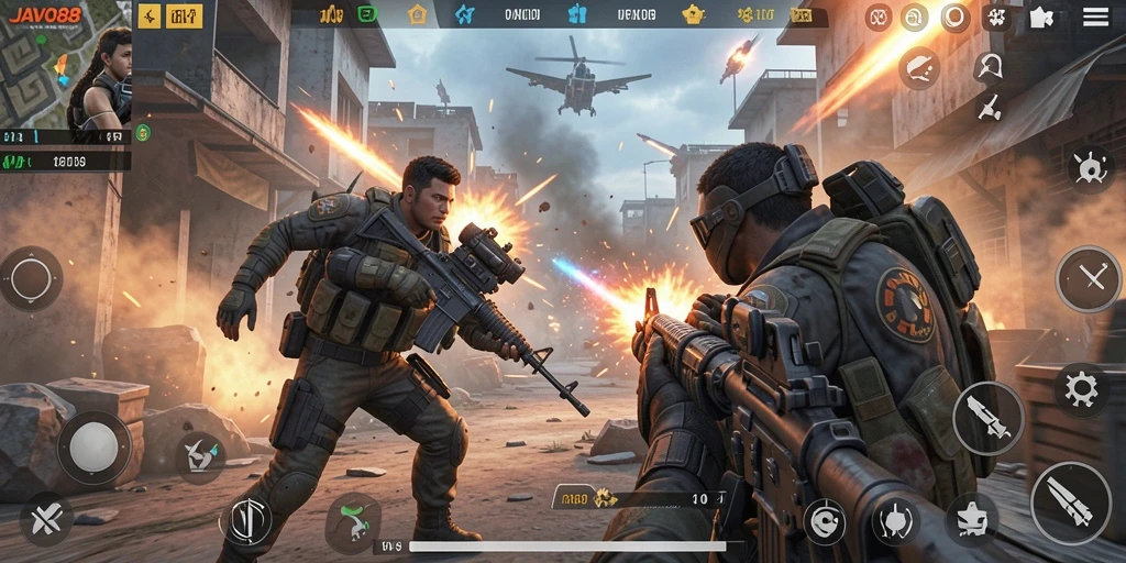 Tangkapan layar gameplay <strong>JAVO88</strong> dengan aksi tembak-menembak yang mendebarkan.