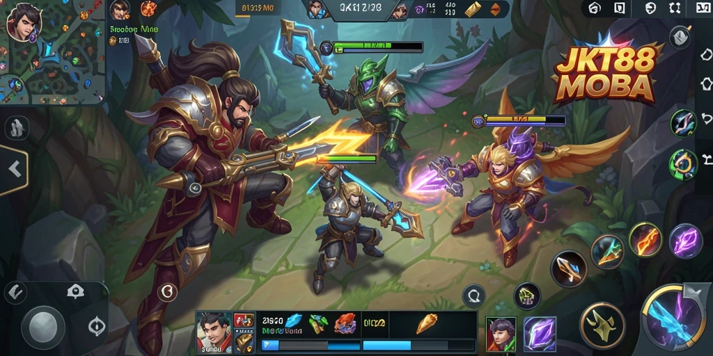 Screenshot dari gameplay JKT88 menampilkan aksi dinamis dalam pertempuran MOBA.