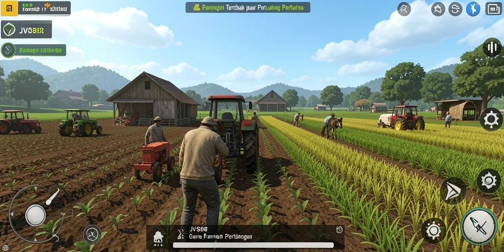 Gameplay seru di JVS88 menampilkan kebun yang subur dan hewan-hewan lucu.