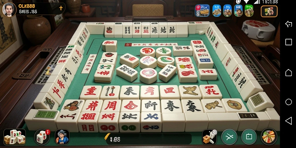 Screenshot OLX888 menampilkan gameplay Mahjong yang menarik dan mendebarkan.
