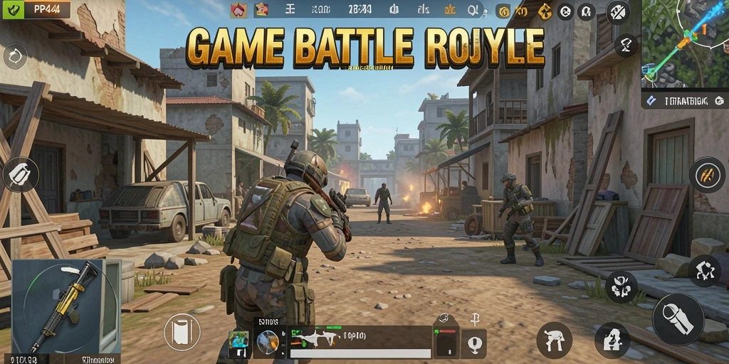 Tangkapan layar gameplay PP444 yang intens dalam pertempuran Battle Royale.